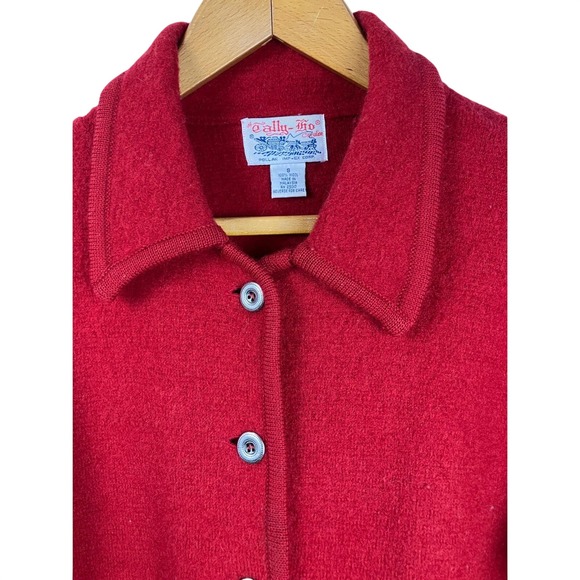 Vintage Tally Ho 100% Wool Red Cardigan Jacket Size S Cozy Ski - Picture 2 of 7